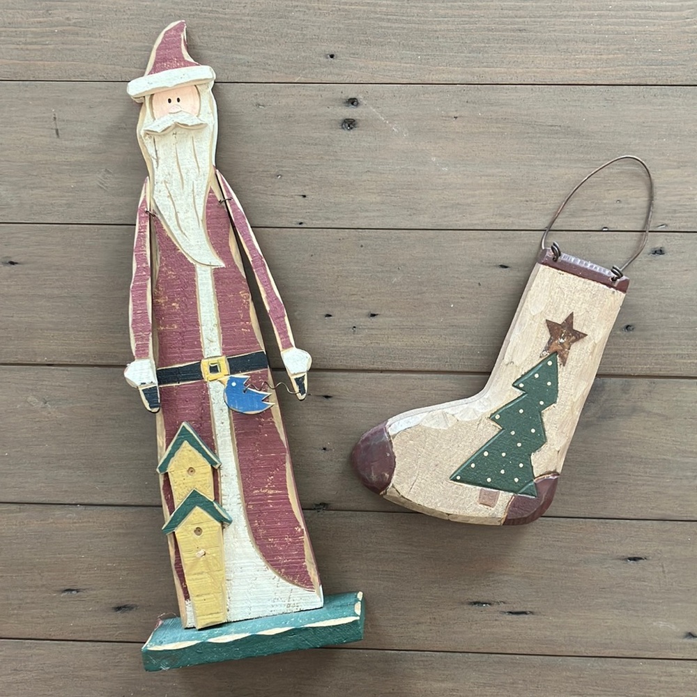 Rustic Santa and Stocking Holiday Decor Set